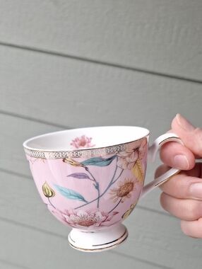 Shabby Chic Floral Teaware Collection Fine Porcelain Tea Cup Pink Green White